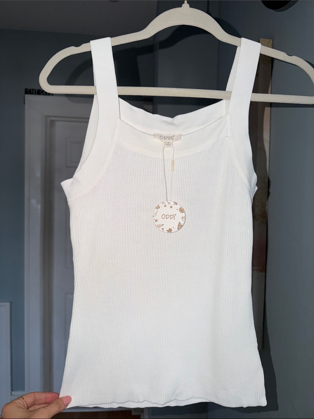 ODDY White Ribbed Square-Neck Tank